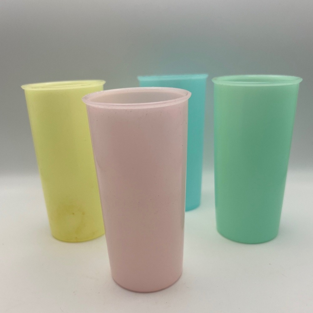 Tupperware 16 oz Tumblers 117-5 Lot of 4 Pastel Pink Yellow Green Blue vtg